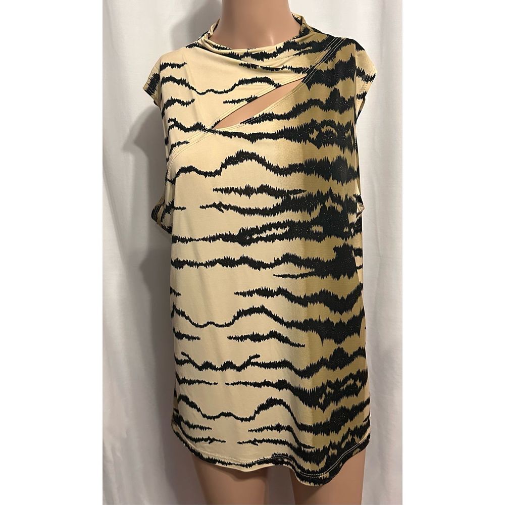 Beautiful RARE Vintage Y2K CINQ animal striped design neutral color blouse size